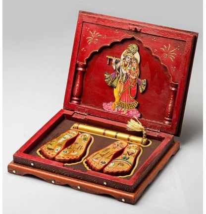 Radha Krishna (Gold Foiled) Religious Foot Steps (Wooden)